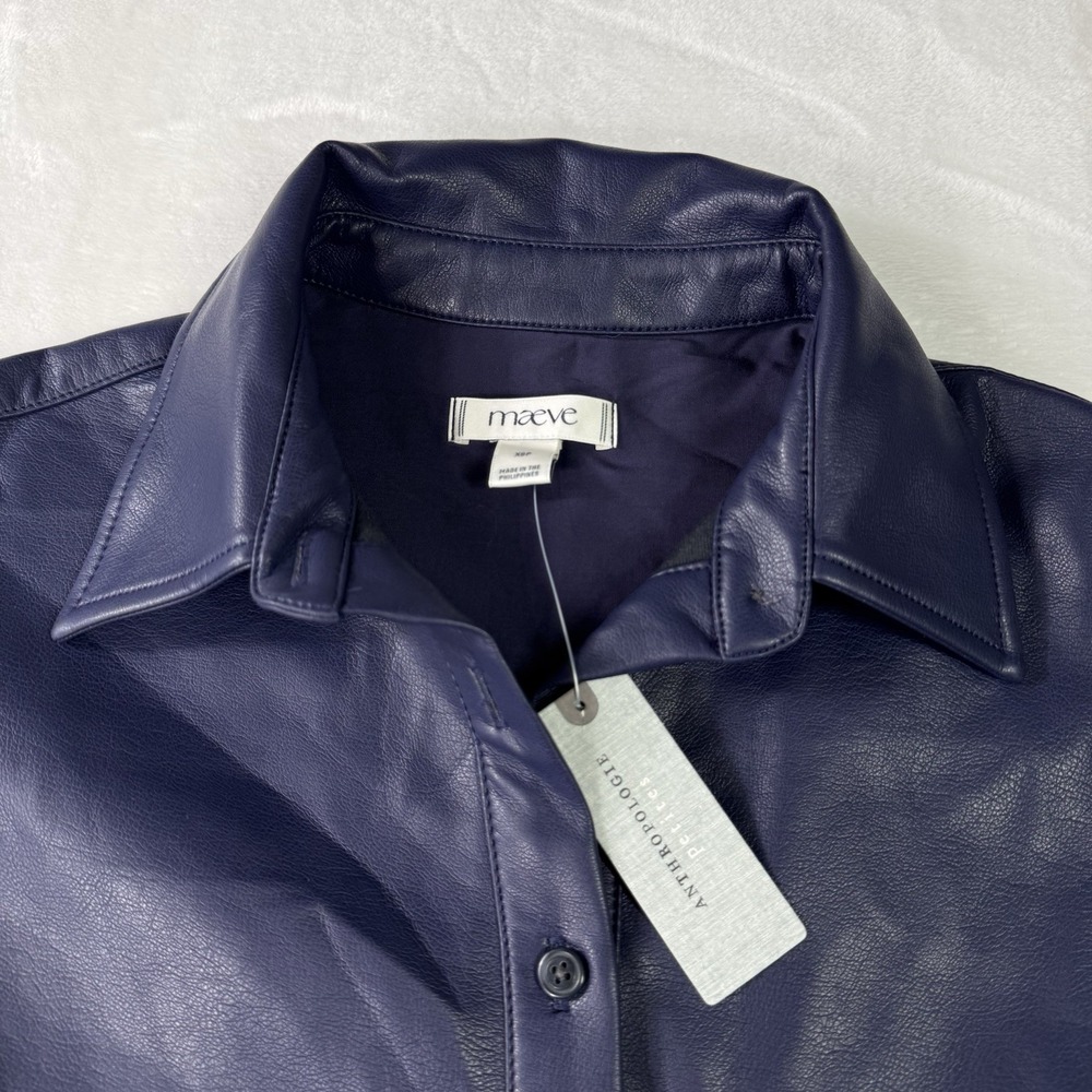 Anthropologie The Bettina Faux Leather Mini Shirt Dress by Maeve XSP Purple NWT - Picture 3 of 11